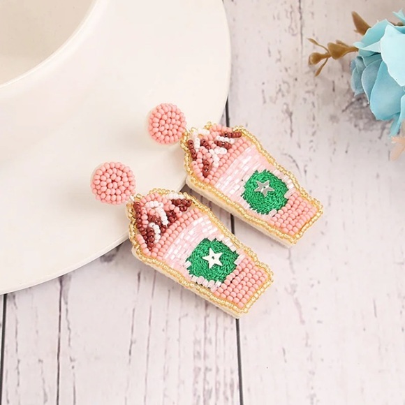 Frappuccino  Coffee Inspired Seed Bead Earrings Starbucks - Picture 3 of 5